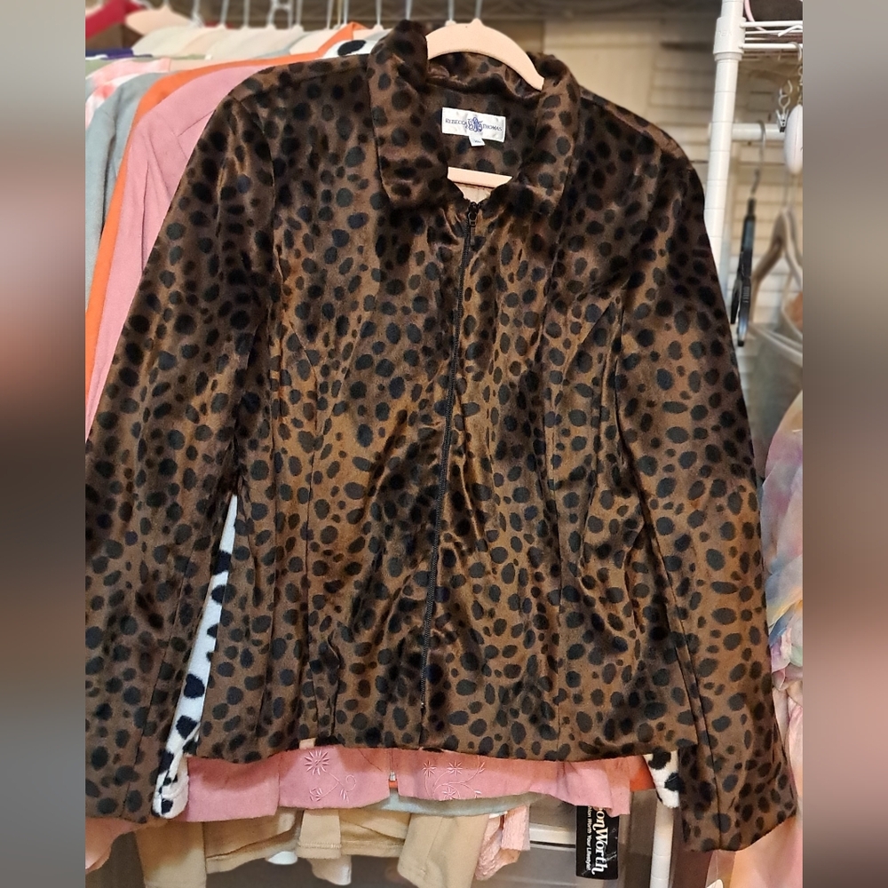 Rebecca Thomas Faux Fur U.S.A Made Leopard Print Jacket $128
